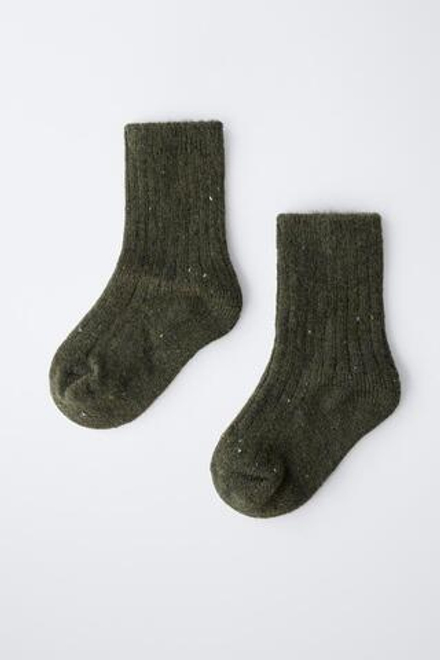 ZARA НОСКИ С ОТДЕЛКОЙ ИЗ ШЕРСТИ, ЗЕЛЕНЫЙ