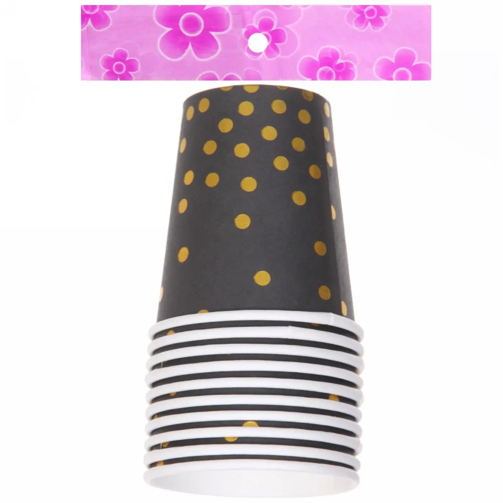 Стакан бумажный 0,2л в наборе 10 шт «Конфетти» черный