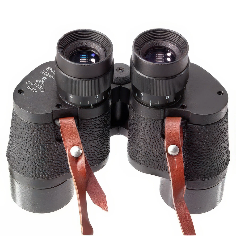 Бинокль Veber Реплики Б-3 8x42 вид сзади, черный корпус, лямки