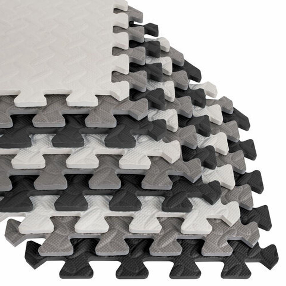Коврик-пазл напольный 1,2х1,2 м, 16 шт., 30х30 см, толщина 1 см, серый, черный, светло-серый, ЮНЛАНДИЯ, 664817