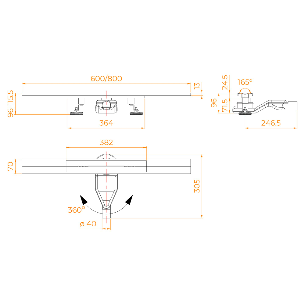 Душевой трап, обрезной, V-образный, сатин RGW SDR-53S (600)