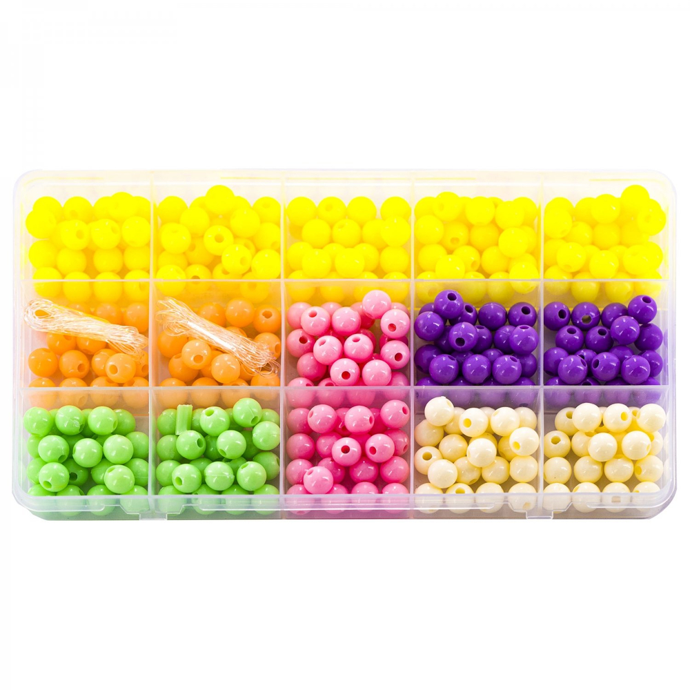 Набор для создания украшений-бусины Alingar, 172х98х20 мм, "Ball", 1 вид бусин(6 цв.), 2х1,2 м леска, пластик. пенал