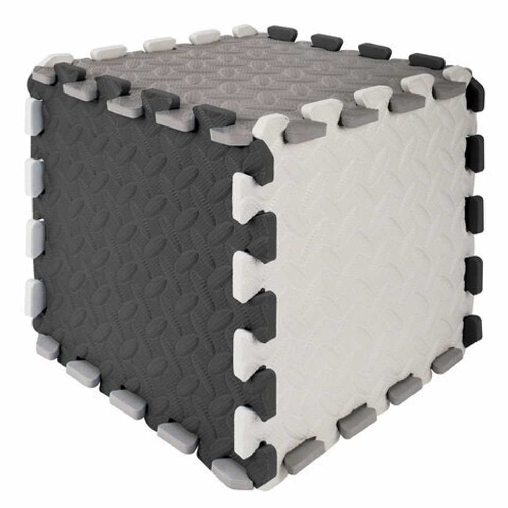 Коврик-пазл напольный 1,2х1,2 м, 16 шт., 30х30 см, толщина 1 см, серый, черный, светло-серый, ЮНЛАНДИЯ, 664817