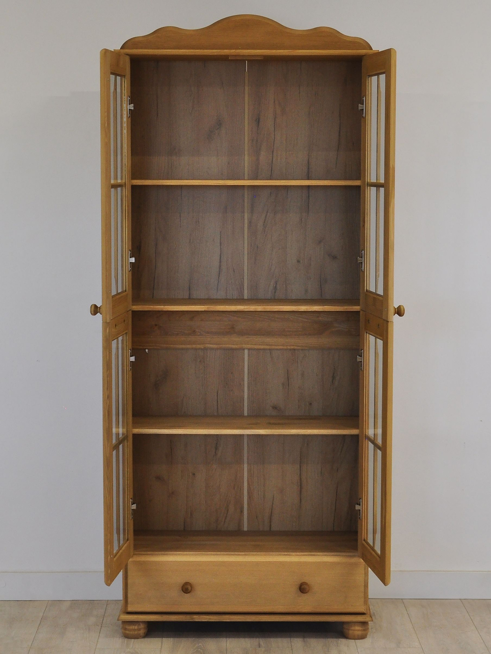 Шкаф витрина, 77х32х186, Бритта, буфет, стеклянный, сервант, деревянный, 2 двери, бейц, Dipriz