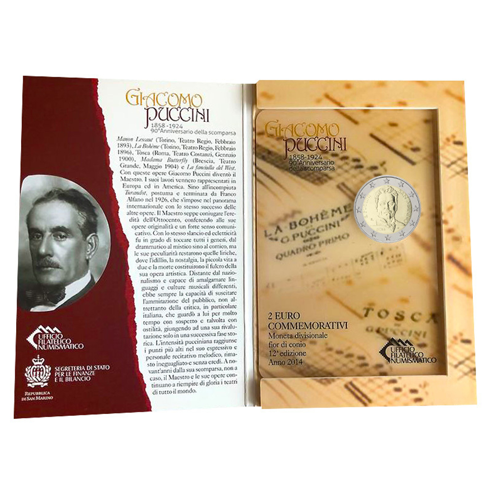 San Marino 2 Euro 2014 – 90th Anniversary of Death of Giacomo Puccini (1858 - 1924) (BU)