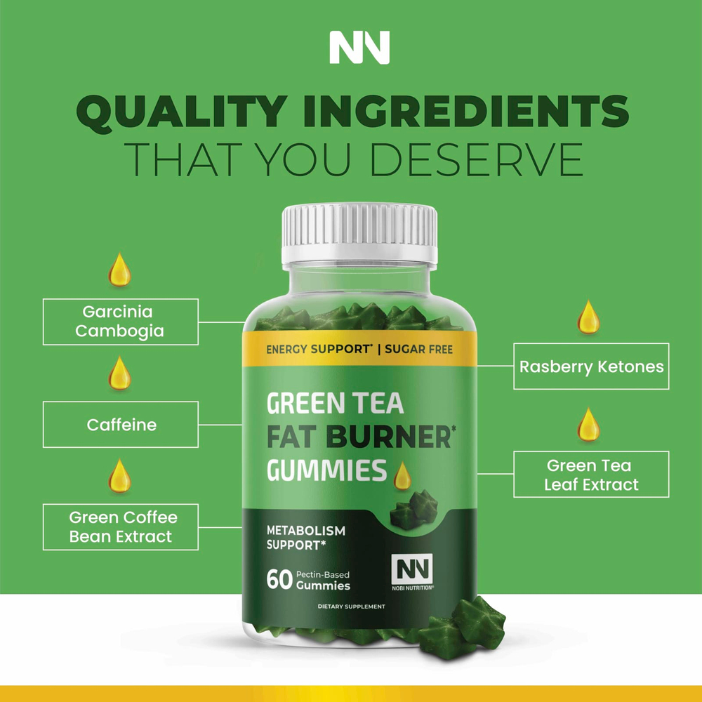 Nobi Nutrition, Жиросжигающие жевательные таблетки с зеленым чаем, 60 жевательных таблеток на основе пектина