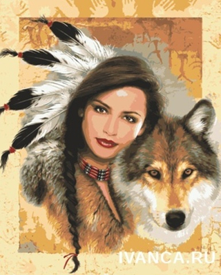 "Девушка с волком"-11855 канва с рисунком