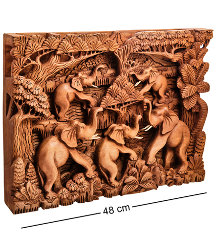 17-003_A Панно резное «Пять слонов - символ мудрости» (суар, о.Бали)
