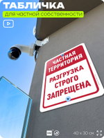 Табличка для частной территории "Частная территория, разгрузка строго запрещена", на дом, для участка, организаций, предупреждающая, 40х30 см, Silver Plane x Айдентика Технолоджи