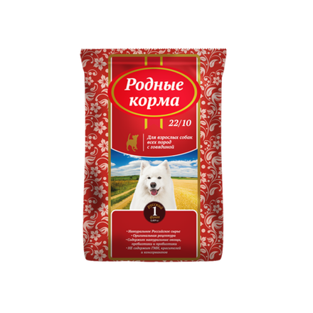 Сухой корм РОДНЫЕ КОРМА для взрослых собак говядина 24/12 409 г