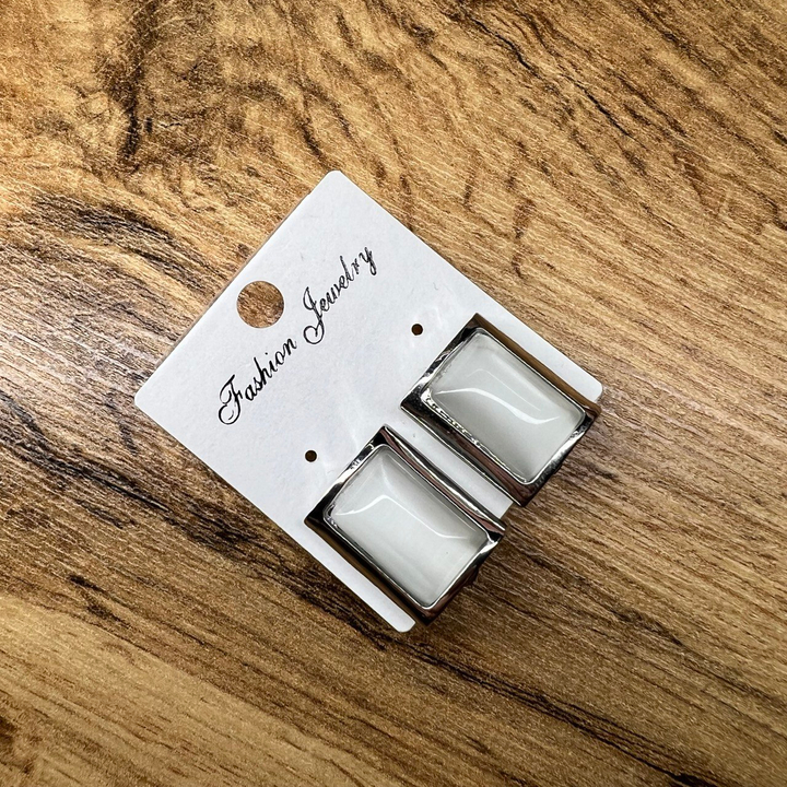 Клипсы Прямоугольник Кошачий глаз цвет серый металл серебристый