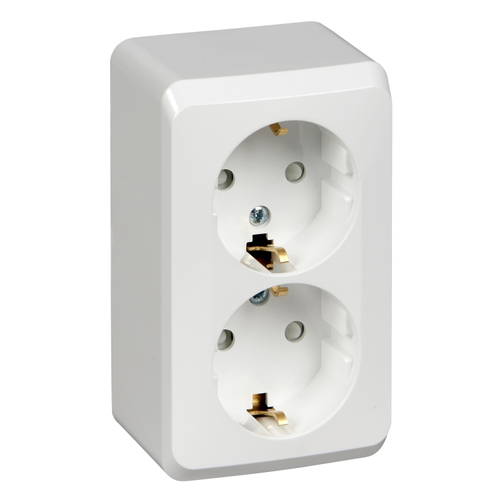 Schneider Electric ЭТЮД Белый Розетка 2-местная открытая установка с заземляющими контактами со шторками PA16-008B