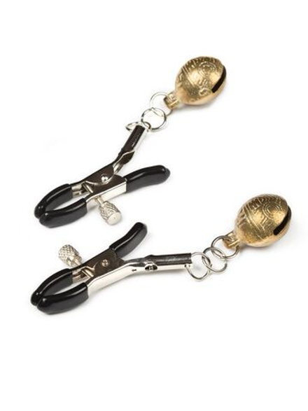 Черные зажимы на соски с золотистыми шариками