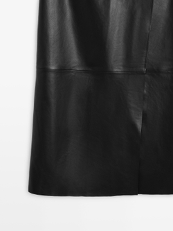 Massimo Dutti Юбка миди из кожи наппа со швами, черный
