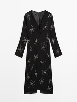 Massimo Dutti Длинное платье с вышивкой, черный