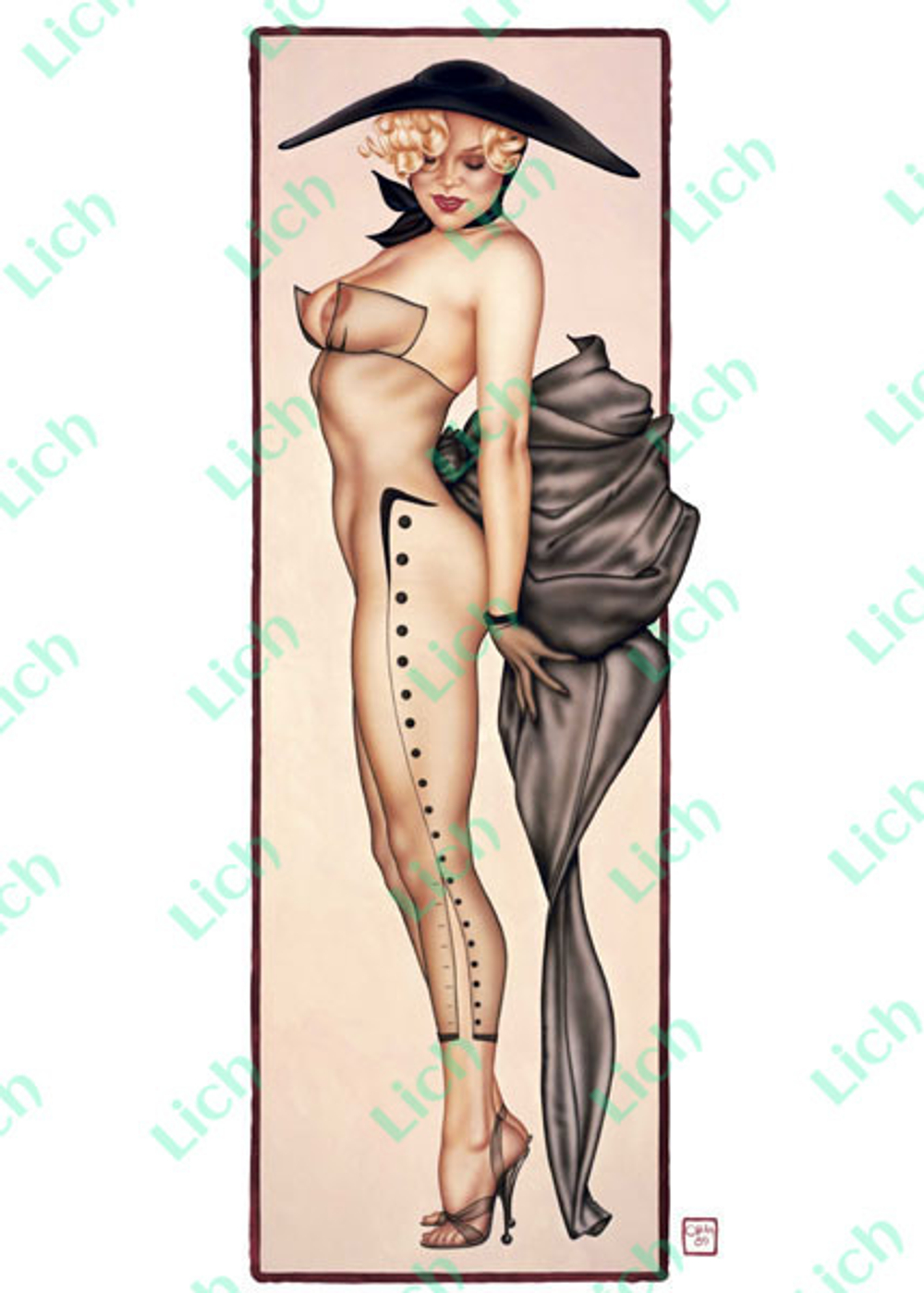 Прозрачный комбинезон-чулок с рисунком и перчатки из коллекции Оливия