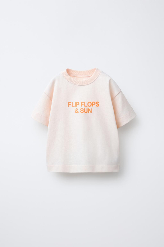 ZARA ФУТБОЛКА С НАДПИСЬЮ, БЕЛЫЙ/РОЗОВЫЙ