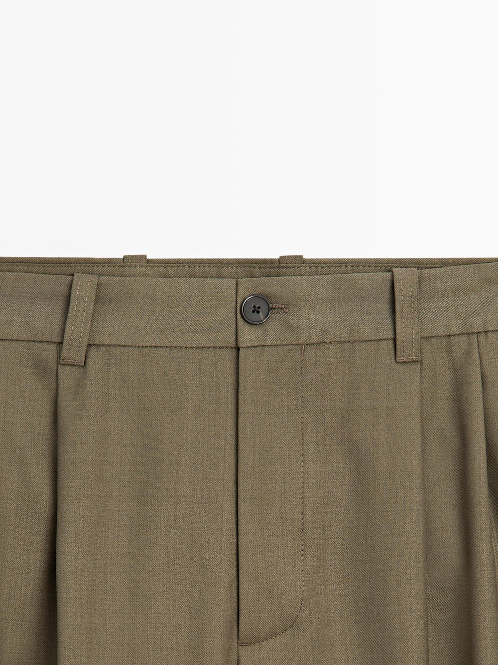 Massimo Dutti Брюки свободного кроя из шерстяной смеси с вытачками, хаки