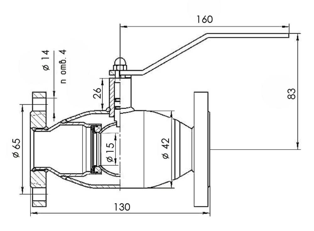 Кран шаровый Temper Ду15 Ру40 полнопроходной тип 293 фланцевый, ст. 20, L=130 мм