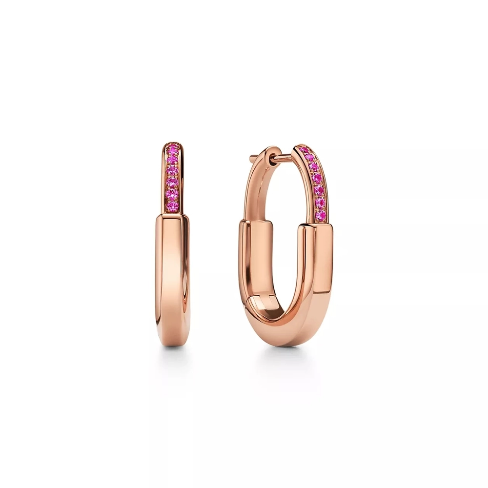 Серьги из розового золота 18k с розовыми сапфирами, Tiffany 💠Lock collection