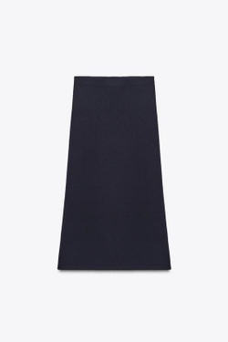 ZARA ЮБКА-МИДИ ОДНОТОННАЯ ТРИКОТАЖНАЯ, МОРСКОЙ СИНИЙ