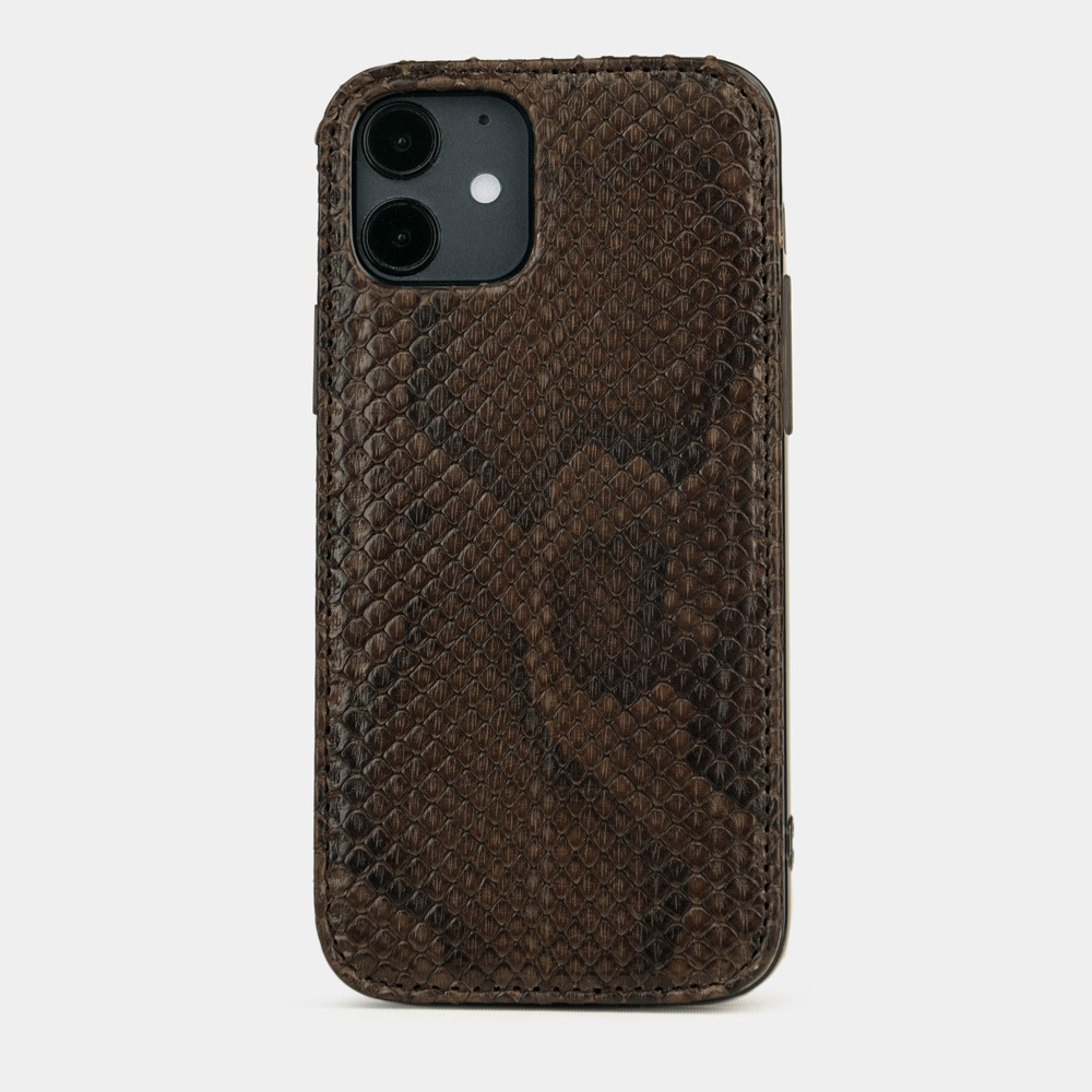 Накладка для iPhone 12/12Pro из кожи питона, темно-коричневого цвета