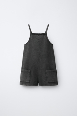 ZARA КОРОТКИЙ КОМБИНЕЗОН С КРУЖЕВОМ И ЭФФЕКТОМ ПОТЕРТОСТИ, АНТРАЦИТОВО-СЕРЫЙ