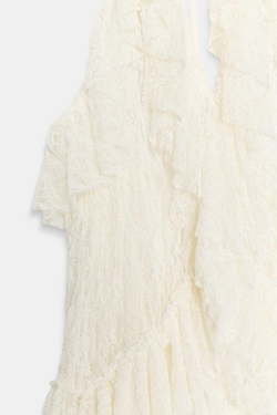 ZARA ТОП С КРУЖЕВОМ И ВОЛАНАМИ, ЭКРЮ
