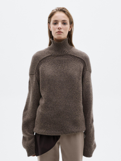 Massimo Dutti Вязаный свитер с высоким воротом и меланжевым принтом - Limited Edition, бежевый