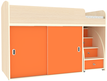 Кровать-чердак КарИВи Малыш Купе  Дуб Молочный Оранжевый