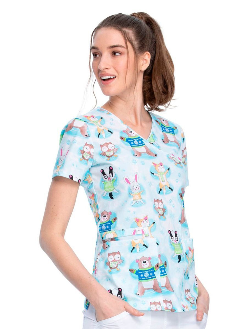 Топ медицинский женский Cherokee CK614, котики-собачки, M (Футболка рабочая)