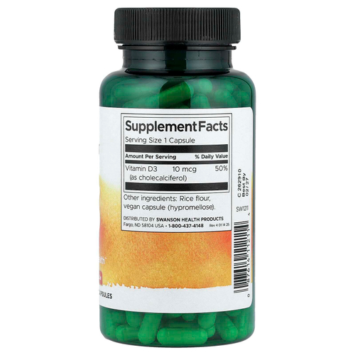 Swanson, Витамин D3, 400 МЕ (10 мкг), 250 капсул