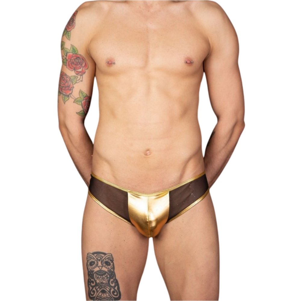 Мужские трусы бразилиана черные с золотистой вставкой Cosmos Colors LB10_GB