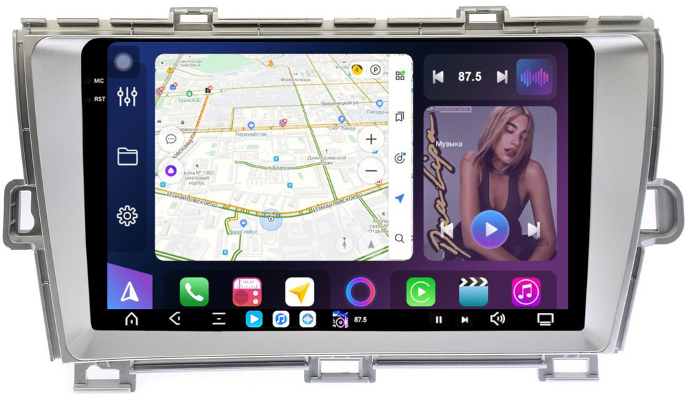 Магнитола для Toyota Prius 30 2009-2015 (правый руль) - FarCar XXL9-9539F1 монитор 9.5" 2K QLED на Android 14, TS20, 8+256Гб, CarPlay, 4G SIM-слот