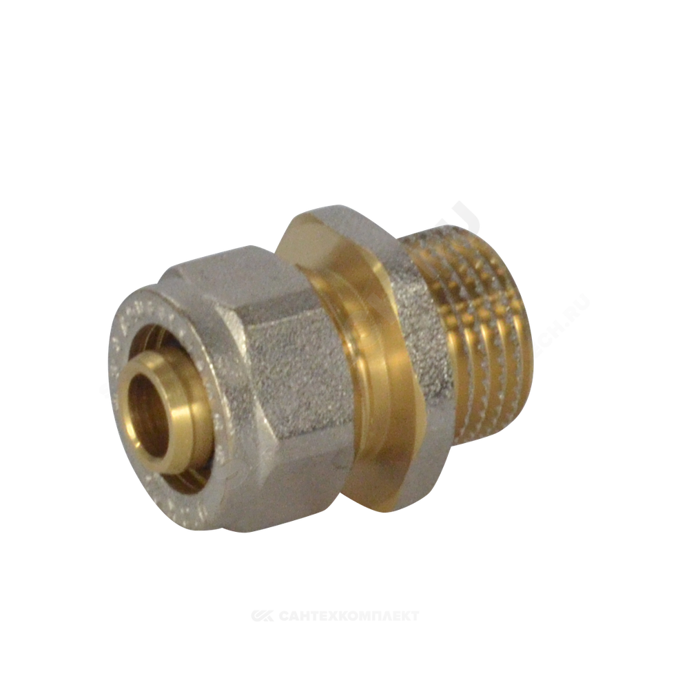 Муфта МП латунь никель обжим Дн 20х1/2" НР ГОСТ 32415-2013 7001 Aquasfera 7001-03