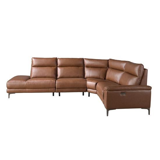 5-местный диван с левым шезлонгом 6216 из коричнево-табачной кожи