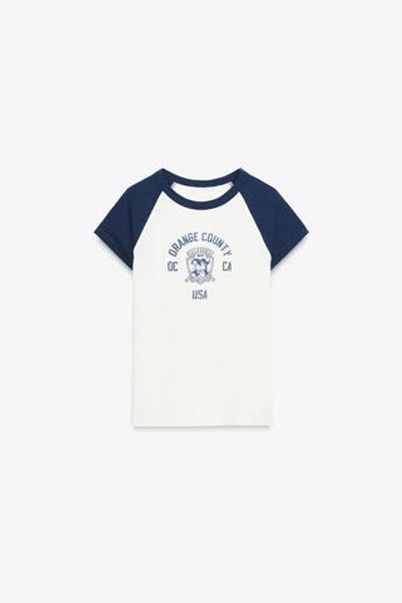 ZARA ФУТБОЛКА С НАДПИСЬЮ, БЕЛЫЙ/МОРСКОЙ СИНИЙ