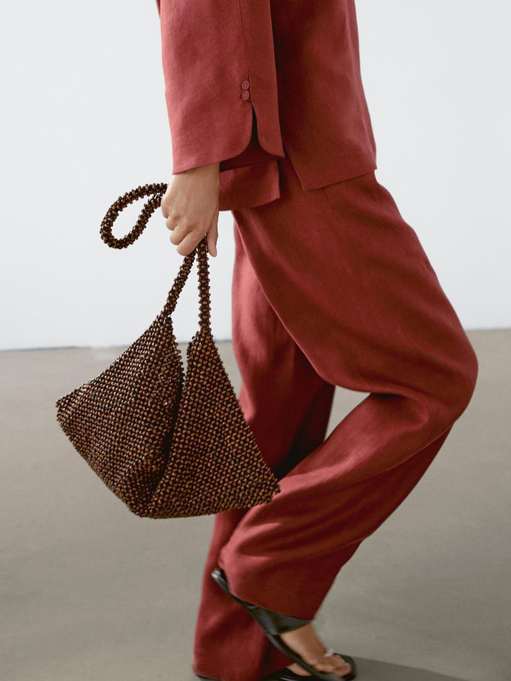 Massimo Dutti Блузка из 100% льна с V-образным вырезом, малиновый