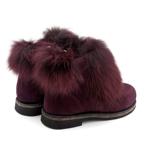 Унты-ботиночки женские из замши и лисы &quot;бордо&quot;