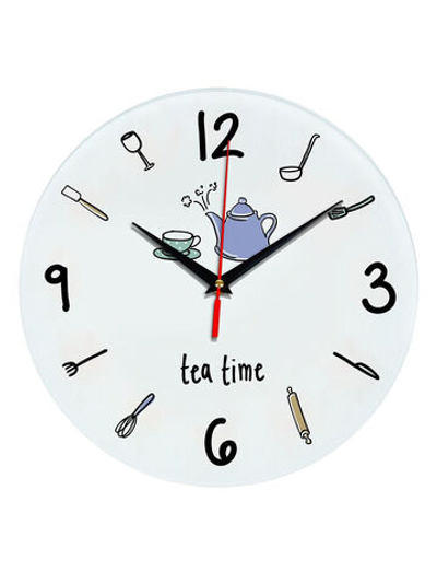 Часы настенные на кухню/ кухонные часы, 28см, плавный бесшумный механизм (черный / белый / -)