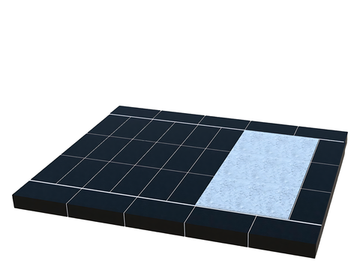 Варианты бетонных оснований с плиткой, верх с торцем под Ритуальный комплекс 3,0м х 2,4м (с нишей 0,9м х 1,8м слева/справа)