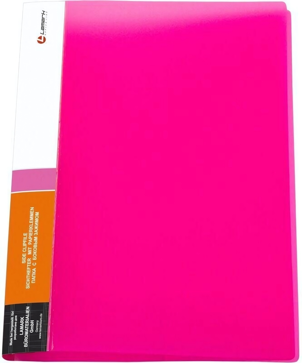 Папка с бок. зажимом 0,60мм. неон, красная (Lamark)