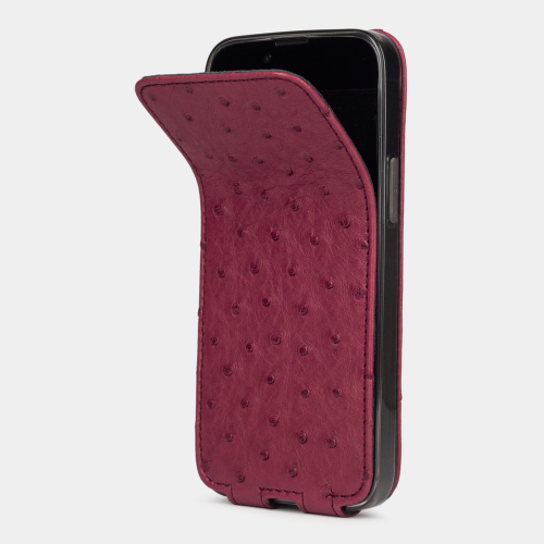 Чехол для iPhone 14 Pro из кожи страуса, цвета фуксии