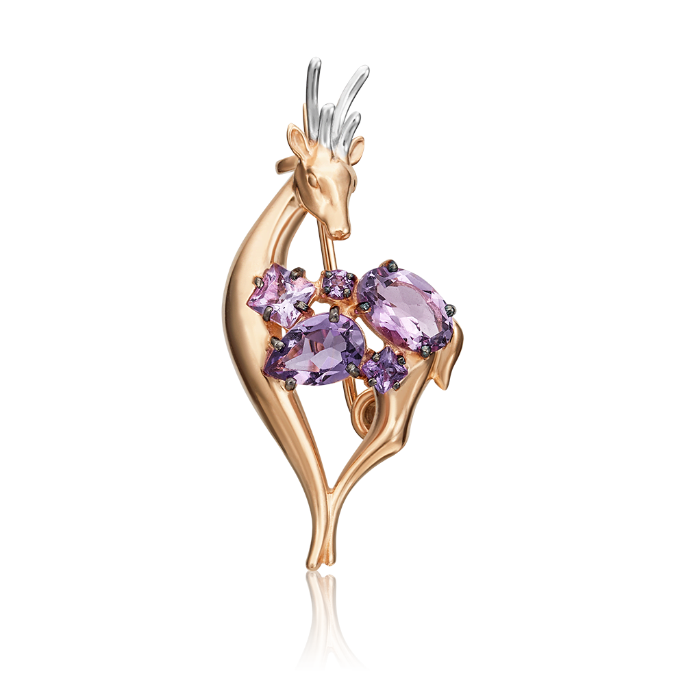 Брошь «Олень» из красного золота c аметистами Артикул: 04-0235-00-203-1110-57