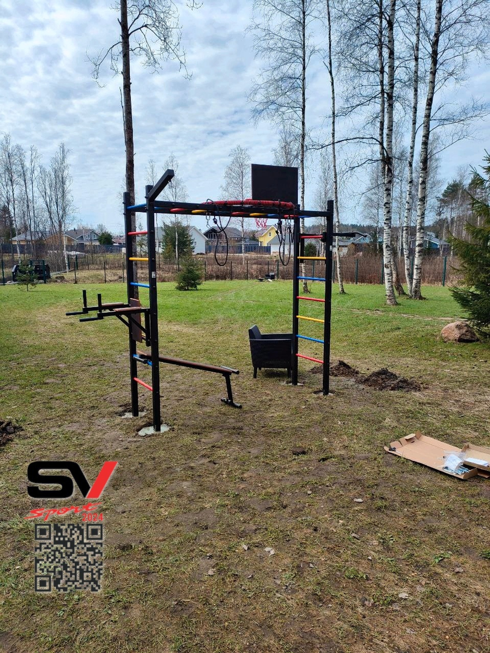 Монтаж уличной шведской стенки Sv Sport Рукоход (4 вертикальных столба)