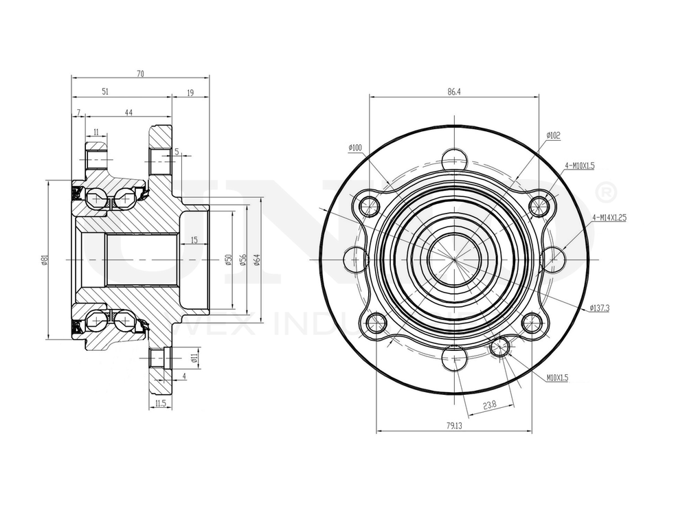 Ступица передняя (с ABS) UNIO HUB-20235