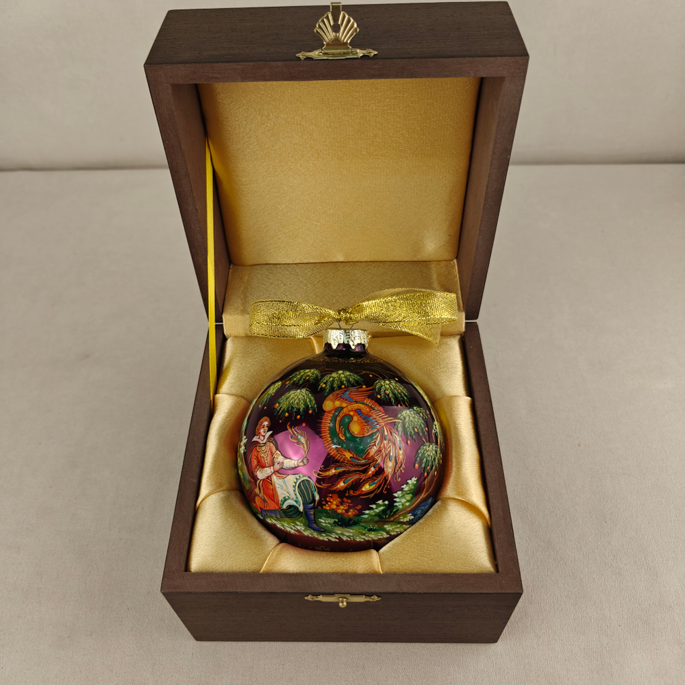 Шар новогодний с круговой росписью "Жар-птица" в футляре