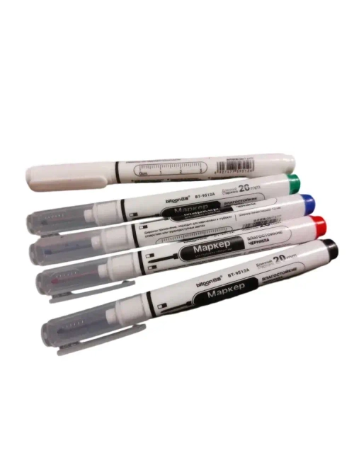 Набор тонких строительных маркеров с удлиненным наконечником (5 цветов: черный, красный, зеленый, синий, белый) для точной разметки по металлу, дереву, стеклу и ткани