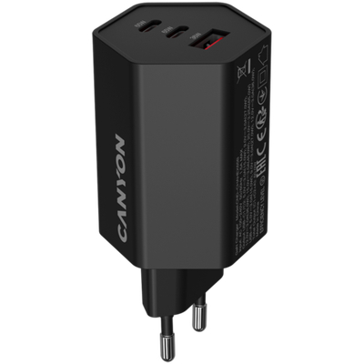 CANYON charger HEXAGON 65 GaN 65W 2xPD 1xQC EU Black