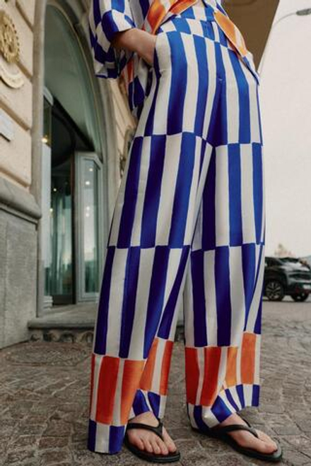 ZARA АТЛАСНЫЕ БРЮКИ В ПОЛОСКУ С ШИРОКИМИ ШТАНИНАМИ, РАЗНОЦВЕТНЫЙ